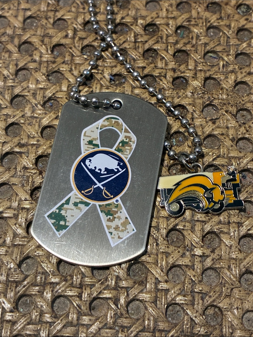 Buffalo Sabres Military Ribbon Dog Tag Necklace with Team Charm